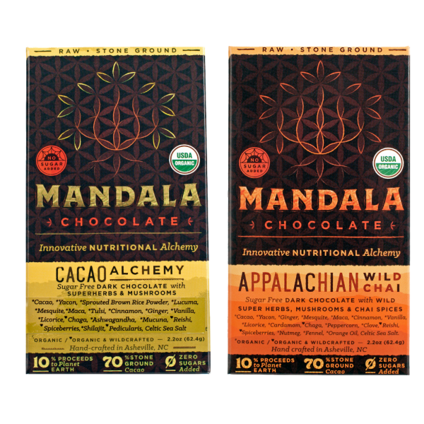 2 Bar Variety Pack Mandala Chocolates Cacao Alchemy Appalachian Wild Chai