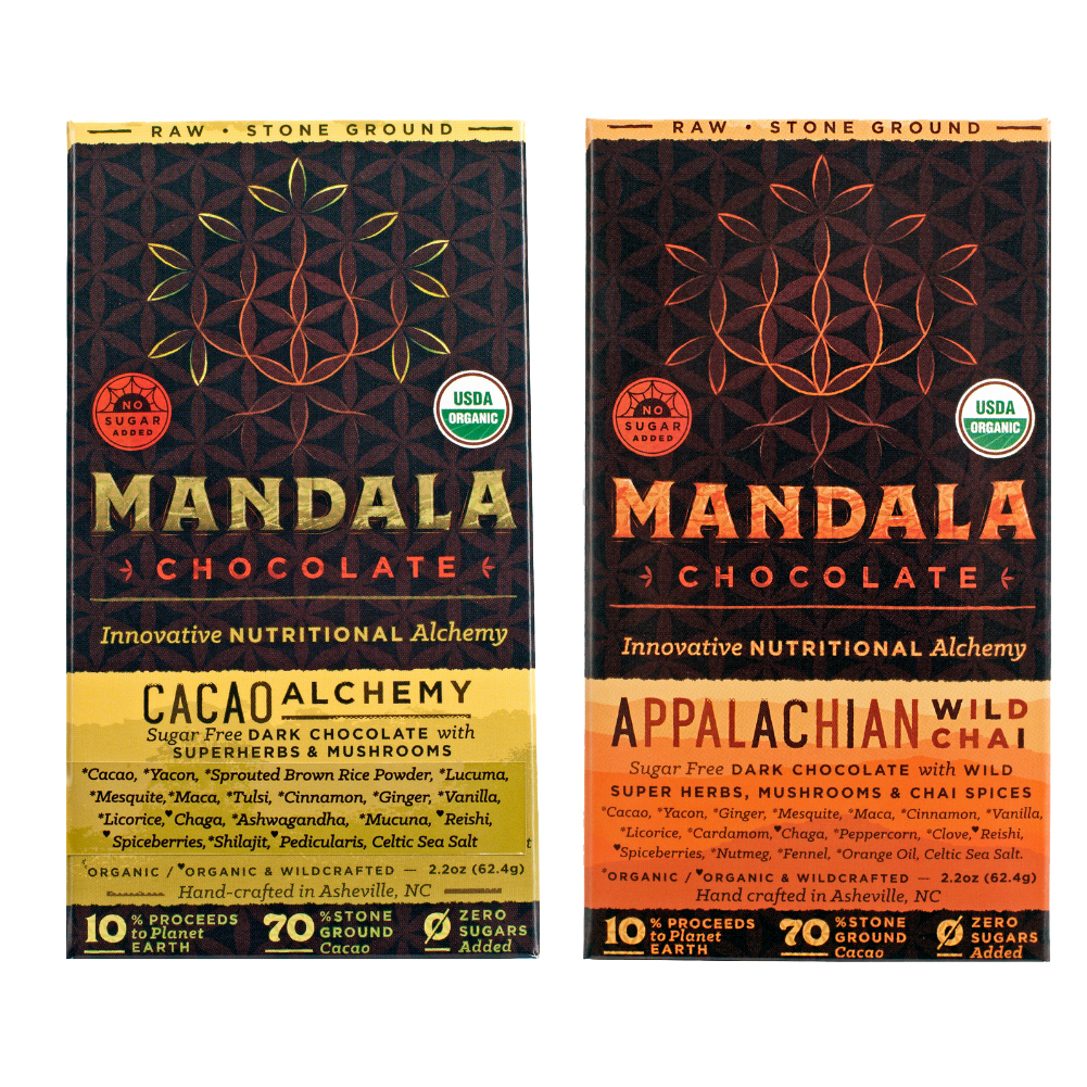 2 Bar Variety Pack Mandala Chocolates Cacao Alchemy Appalachian Wild Chai