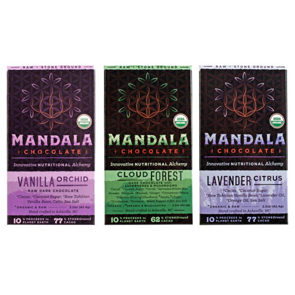 3 Bar Variety Pack Mandala Chocolates Vanilla Orchid Cloud Forest Lavendar Citrus