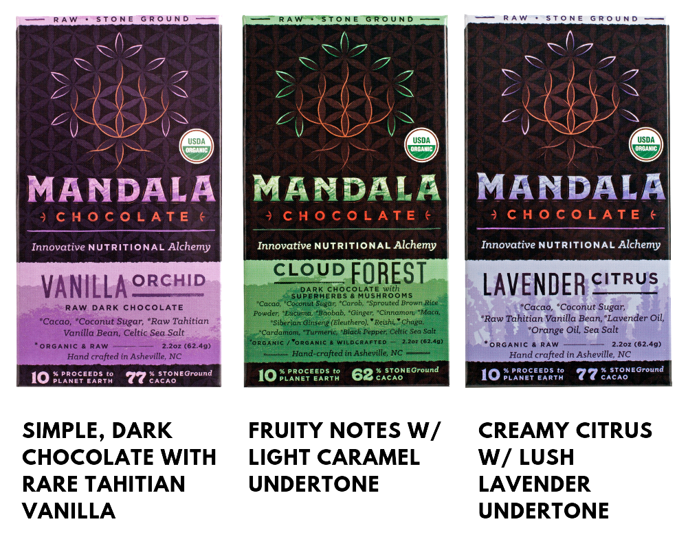 3 Bar Variety Pack Mandala Chocolates Vanilla Orchid Cloud Forest Lavendar Citrus 2
